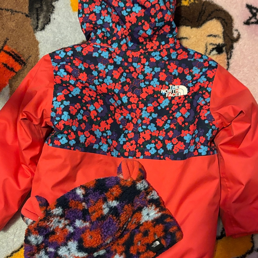 The North Face Red and Blue Raincoat with Hood